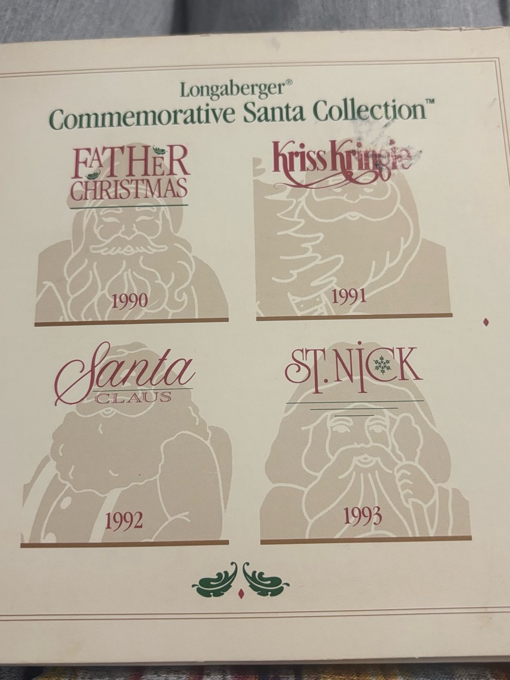 Longaberger Silver Santa Ornament with Dark Red Ribbon Accent